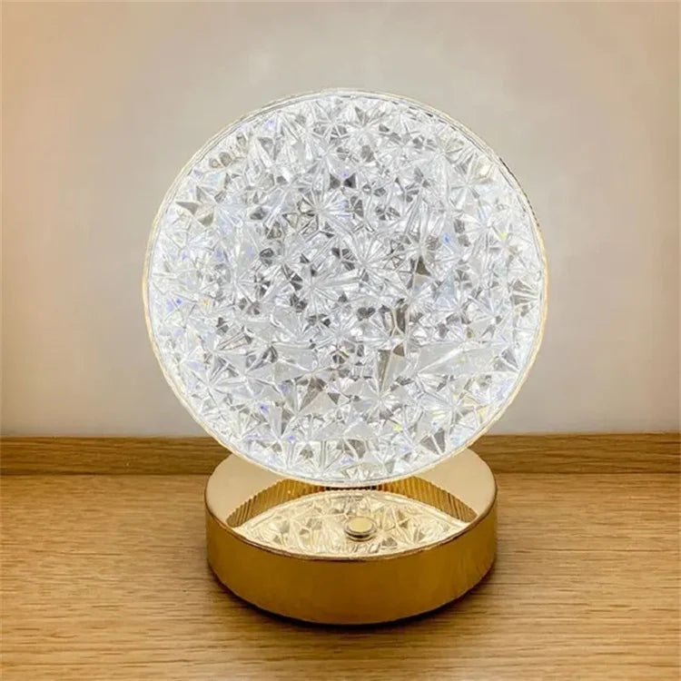 LED Kristall-Lampe mit Stern & Mond – Touch-Dimmer, 3 Farben, wiederaufladbar