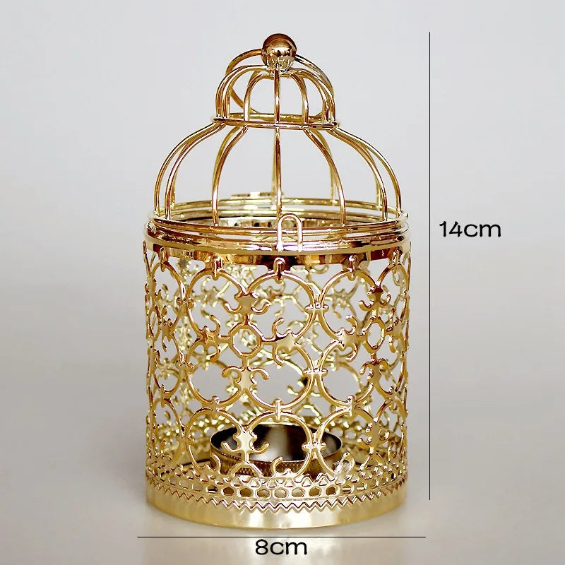 Vintage Metall Vogelkäfig Kerzenhalter – Marokkanische Laterne, Golden/Silber