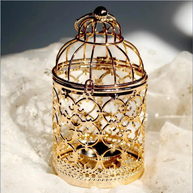 Vintage Metall Vogelkäfig Kerzenhalter – Marokkanische Laterne, Golden/Silber
