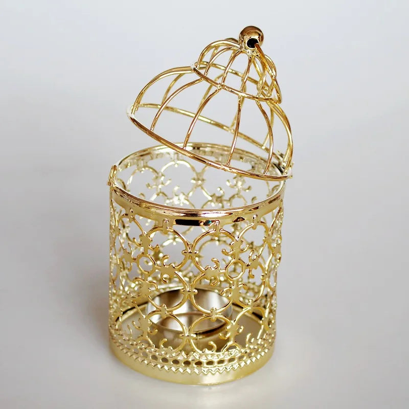 Vintage Metall Vogelkäfig Kerzenhalter – Marokkanische Laterne, Golden/Silber