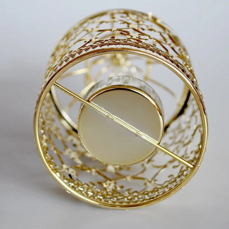 Vintage Metall Vogelkäfig Kerzenhalter – Marokkanische Laterne, Golden/Silber