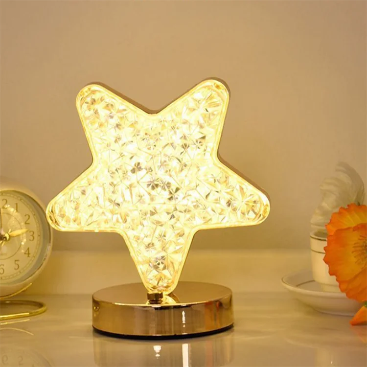 LED Kristall-Lampe mit Stern & Mond – Touch-Dimmer, 3 Farben, wiederaufladbar