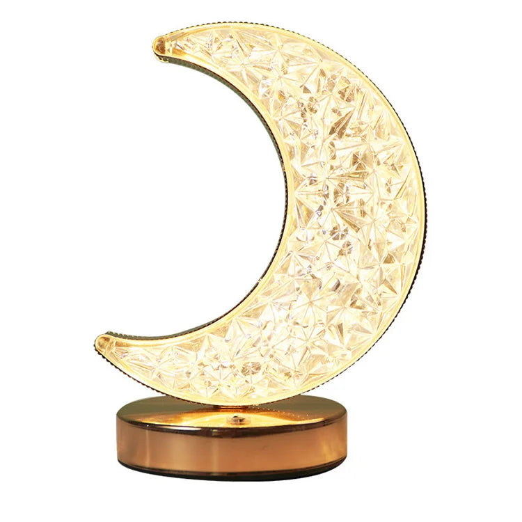 LED Kristall-Lampe mit Stern & Mond – Touch-Dimmer, 3 Farben, wiederaufladbar