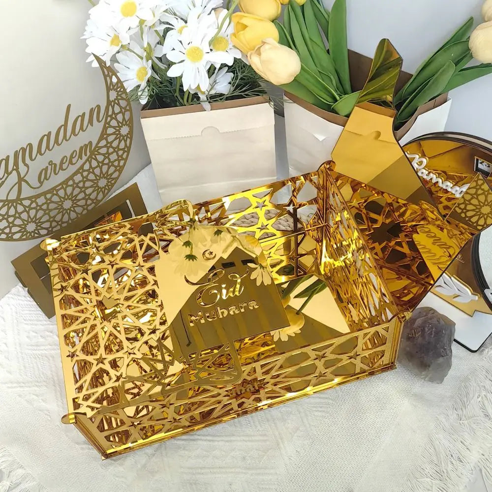 Luxuriöse Goldene Acryl Bonbon- und Aufbewahrungsbox – Elegante Ramadan & Festtagsdekoration