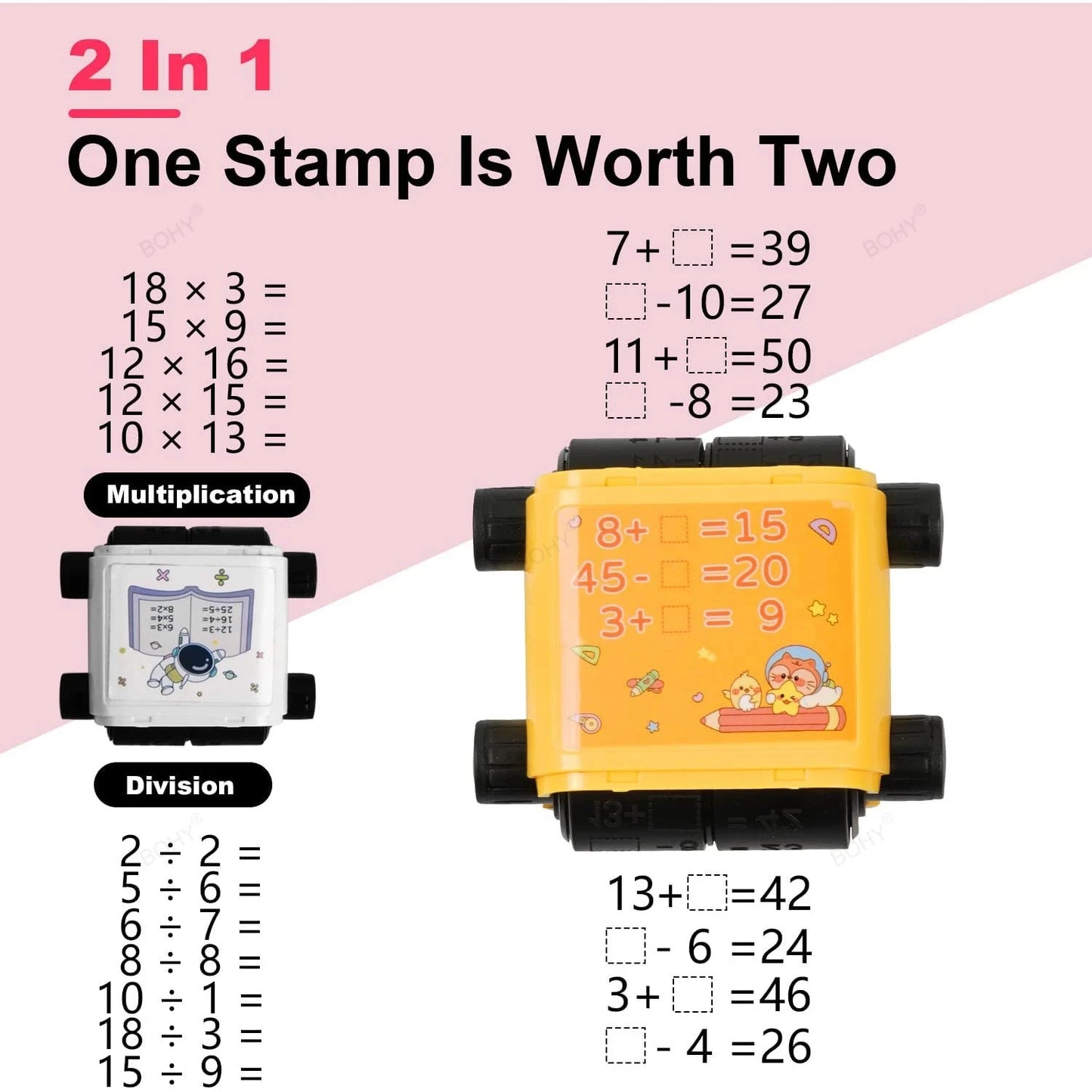 2-in-1 Mathe-Lernstempel für Kinder – Addieren & Subtrahieren mit Rollendesign