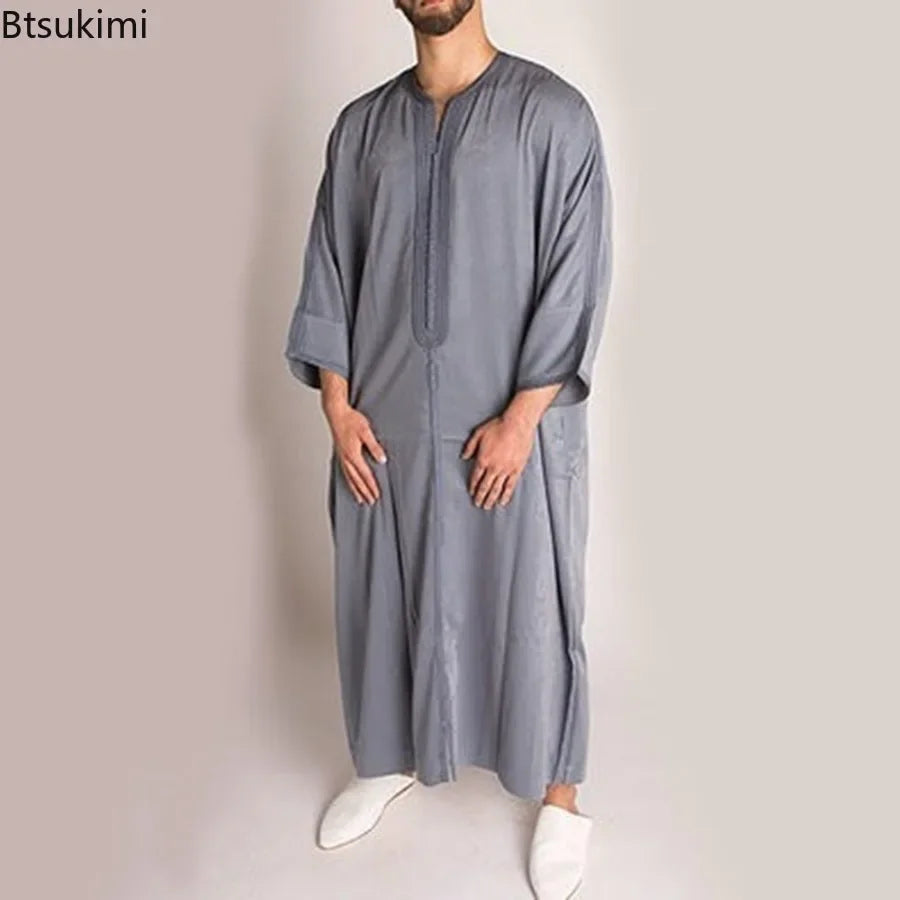 Eleganter Marokkanischer Kaftan für Herren – Lockerer Schnitt mit Traditionellem Stickmuster
