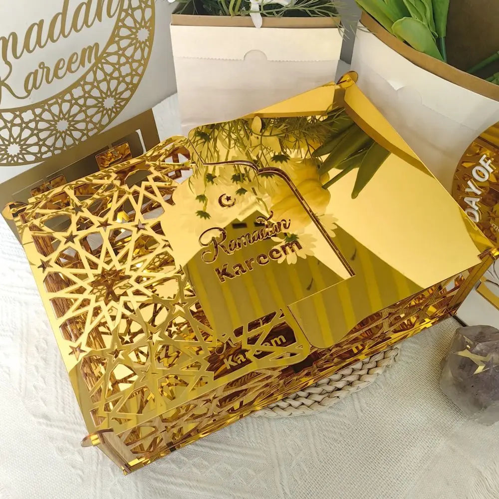 Luxuriöse Goldene Acryl Bonbon- und Aufbewahrungsbox – Elegante Ramadan & Festtagsdekoration
