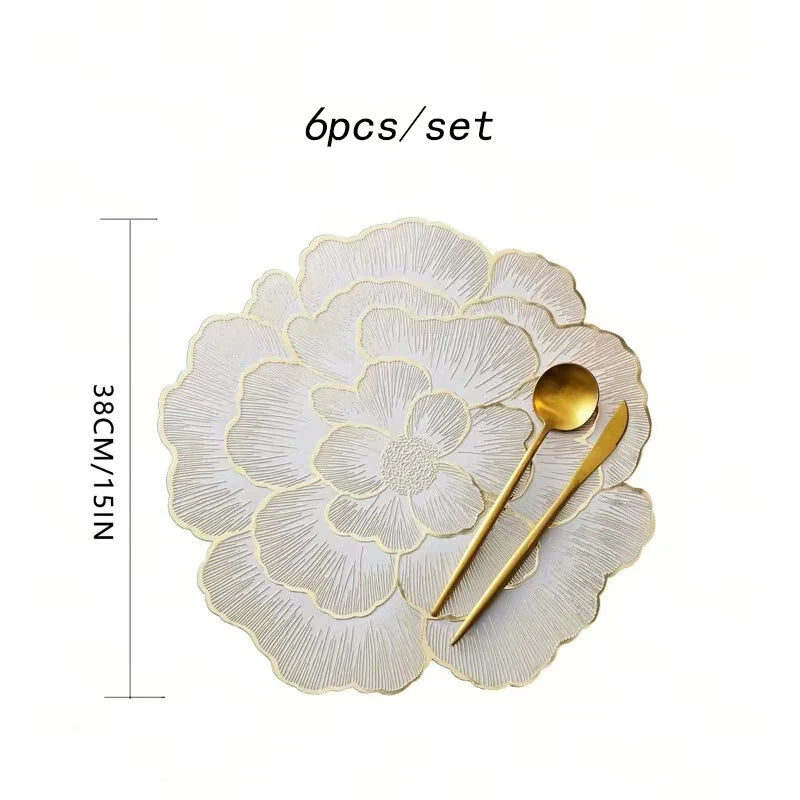 Goldfarbener PVC-Blumen-Tischuntersetzer – Elegante hitzebeständige Tischdeko für Esstisch