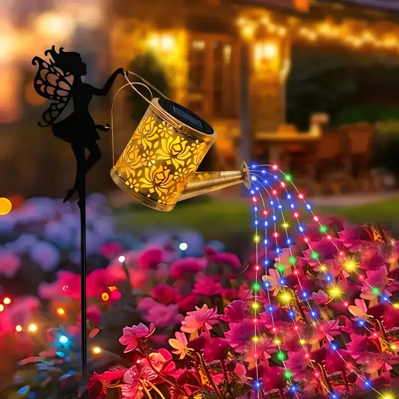 Solar Gießkanne mit LED-Lichterkette – Gartenfee Dekolampe, Wasserdicht, Warmweiß
