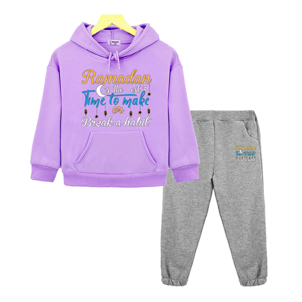 Children’s Ramadan Outfit – Hoodie Set for Boys & Girls with Moon Motif