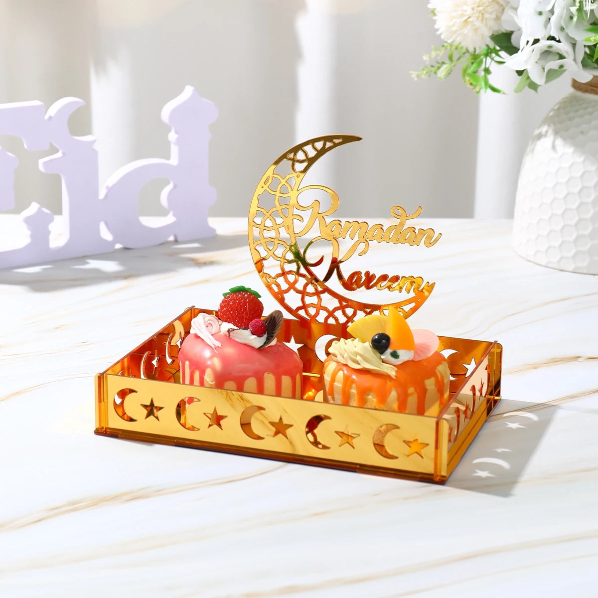 Elegant Eid & Ramadan Tray – Acrylic Decor Plate for Table Centerpieces