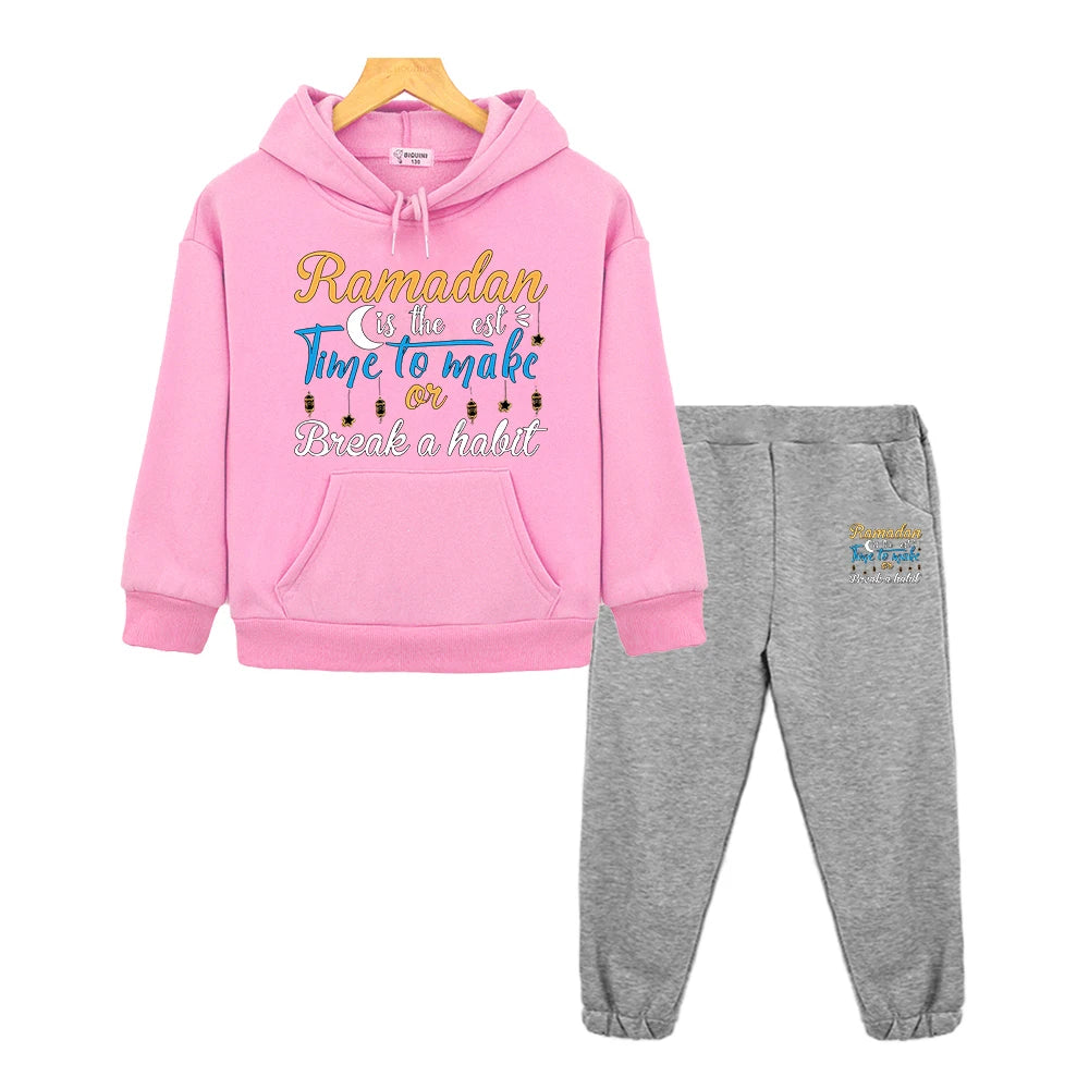 Children’s Ramadan Outfit – Hoodie Set for Boys & Girls with Moon Motif