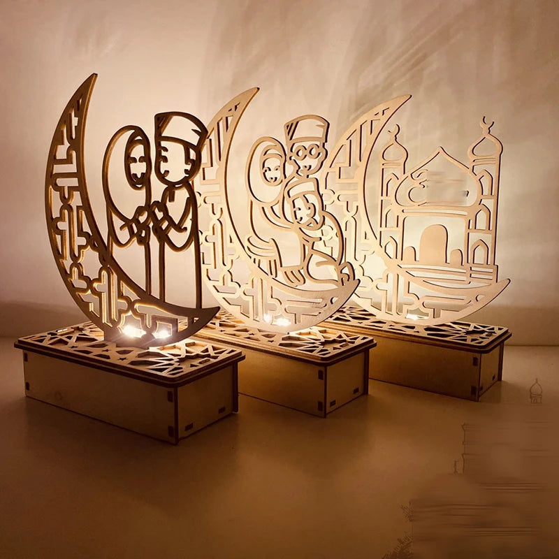 Wooden LED Lamp – Islamic Ramadan & Eid Table Ornament