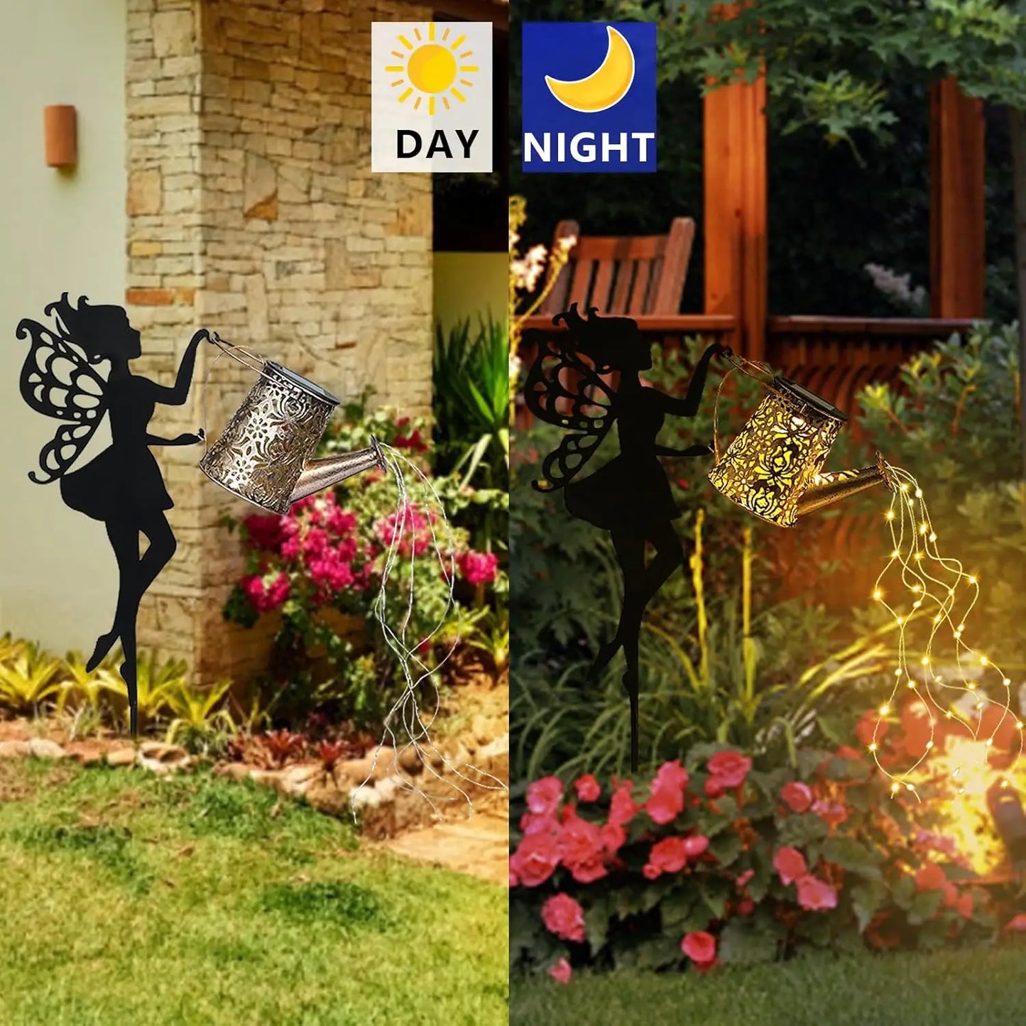 Solar Gießkanne mit LED-Lichterkette – Gartenfee Dekolampe, Wasserdicht, Warmweiß