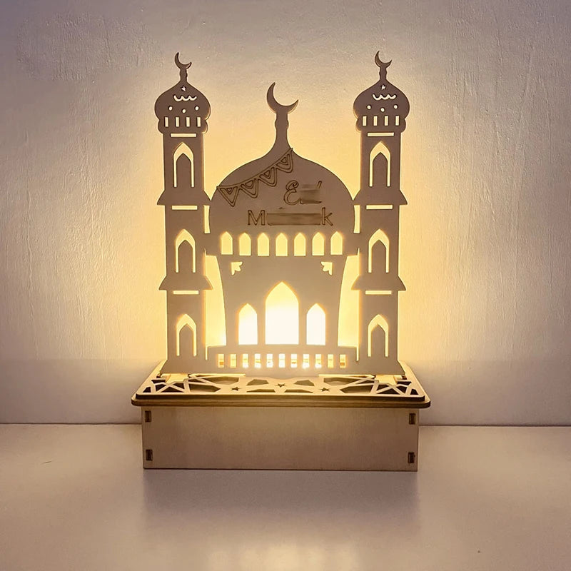 Wooden LED Lamp – Islamic Ramadan & Eid Table Ornament