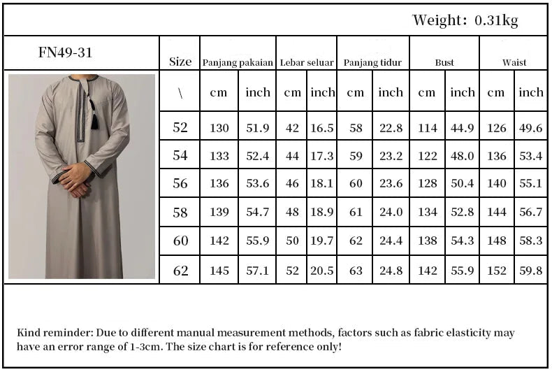Klassische Marokkanische Herren-Djellaba mit Stickerei – In 6 Farben und Größen 52–62