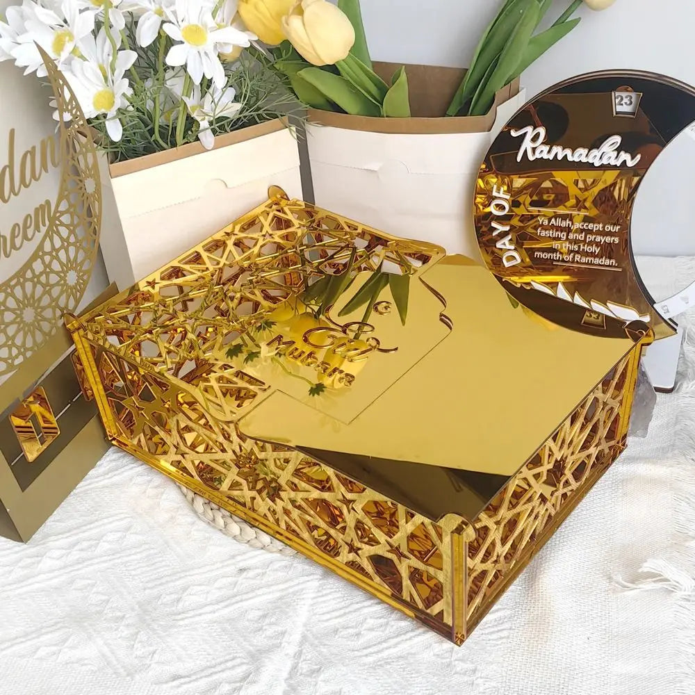 Luxuriöse Goldene Acryl Bonbon- und Aufbewahrungsbox – Elegante Ramadan & Festtagsdekoration