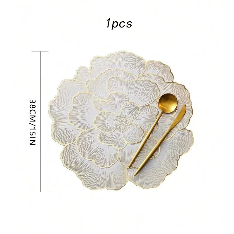 Goldfarbener PVC-Blumen-Tischuntersetzer – Elegante hitzebeständige Tischdeko für Esstisch