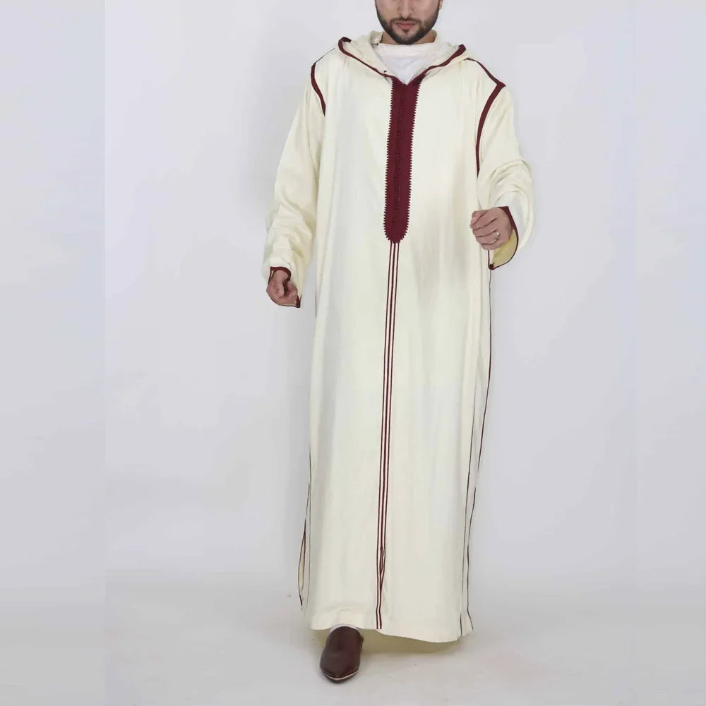 Eleganter Marokkanischer Kaftan für Herren – Lockerer Schnitt mit Traditionellem Stickmuster