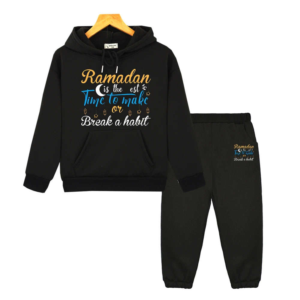 Children’s Ramadan Outfit – Hoodie Set for Boys & Girls with Moon Motif