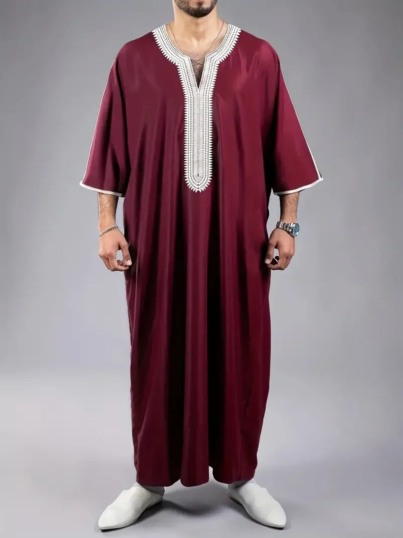 Herren Kaftan mit Stickerei – Locker geschnitten, kurzärmlig, atmungsaktiv – Traditionelles marokkanisches Design