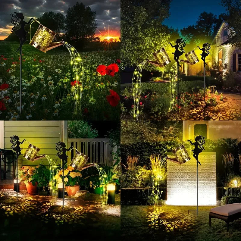 Solar Gießkanne mit LED-Lichterkette – Gartenfee Dekolampe, Wasserdicht, Warmweiß