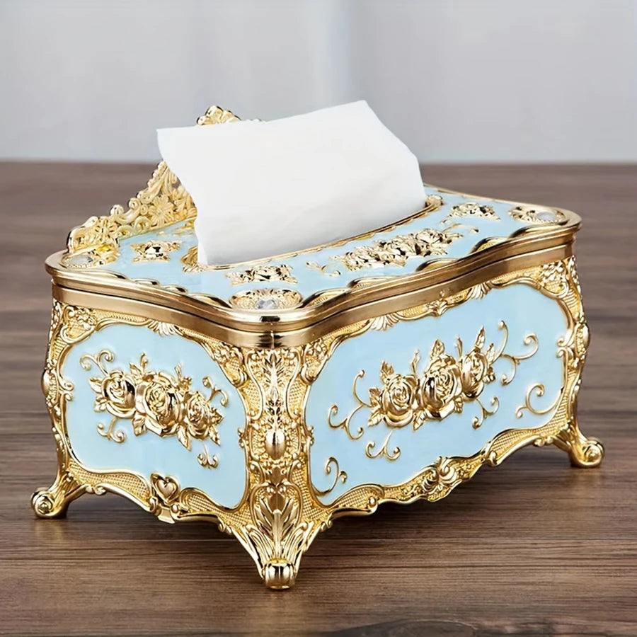 Luxuriöse Europäische Taschentuchbox – Goldverzierte Serviettenhalterung für Wohnzimmer, Hotel & Restaurant, Hochwertige Tischdekoration