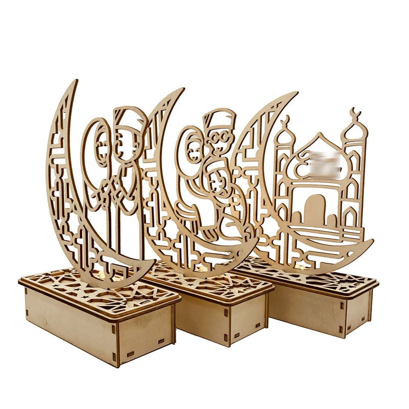 Wooden LED Lamp – Islamic Ramadan & Eid Table Ornament
