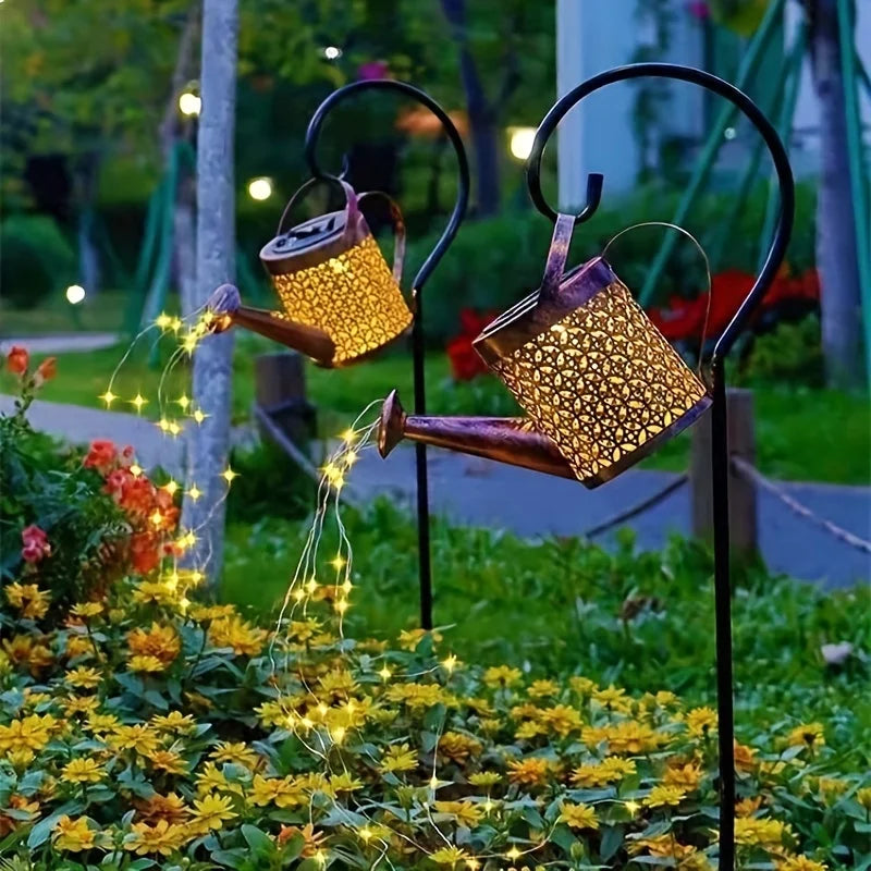 Solar-Gießkannenlampe mit LED-Lichterkette & Fließwasser-Effekt – Gartendekoration mit Haken