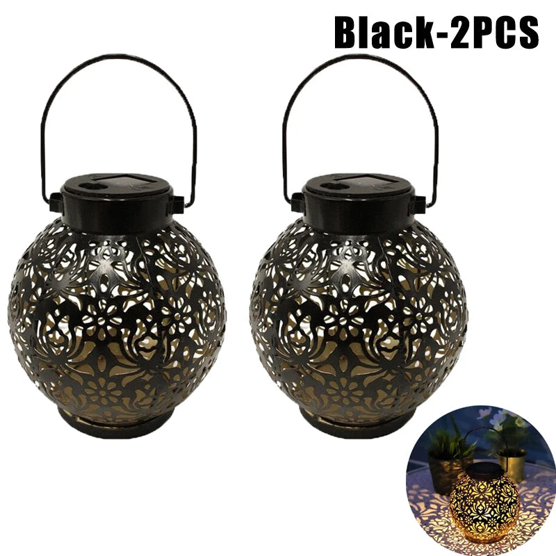 Solarbetriebene Vintage-Metalllaterne – Marokkanisches Blumenmuster
