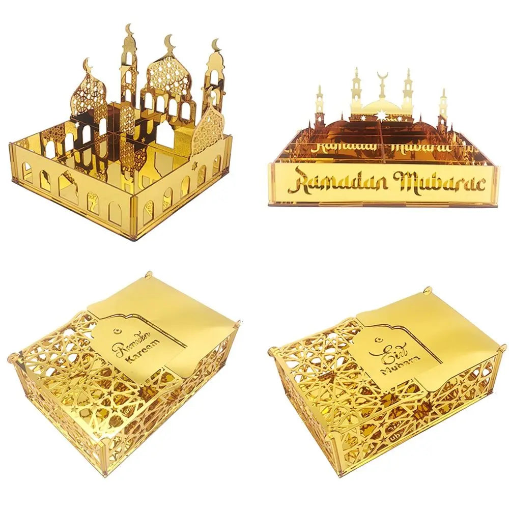Luxuriöse Goldene Acryl Bonbon- und Aufbewahrungsbox – Elegante Ramadan & Festtagsdekoration