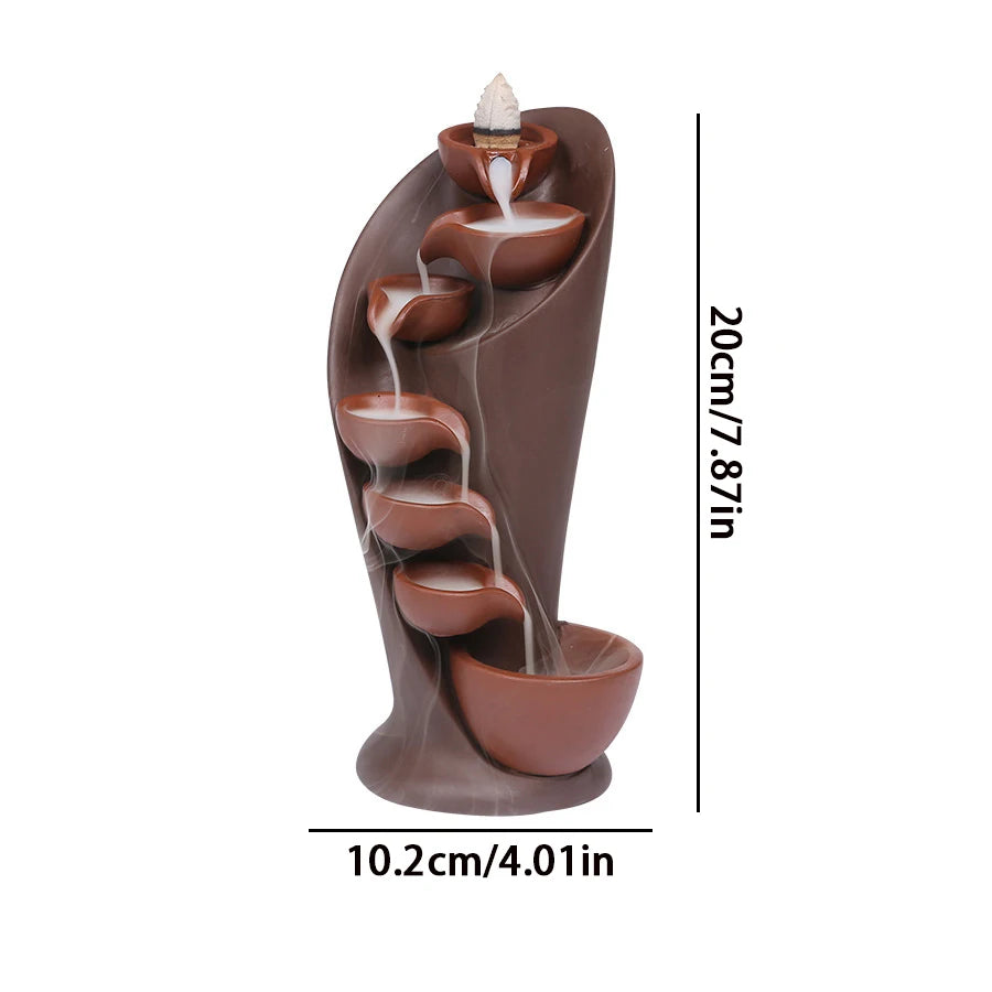 Keramik Rückfluss Räuchergefäß – Mehrstufiger Wasserfall-Design, Handgefertigt, 20 cm Höhe