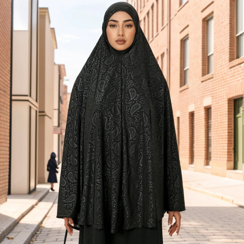 Bequemer Einteiler-Hijab mit elegantem Paisley-Muster – Ideal zum Beten & für den Alltag