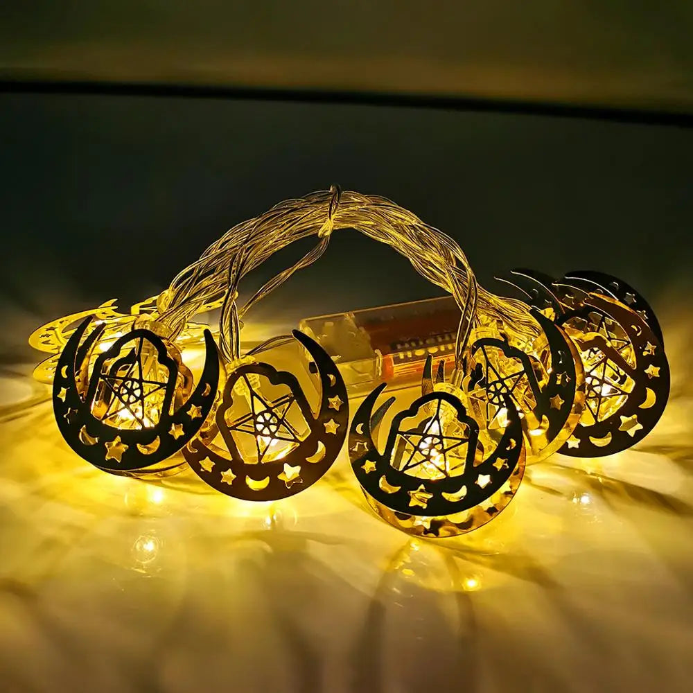LED Lichterkette – Mond & Laterne Ramadan Dekoration, Warmweiß
