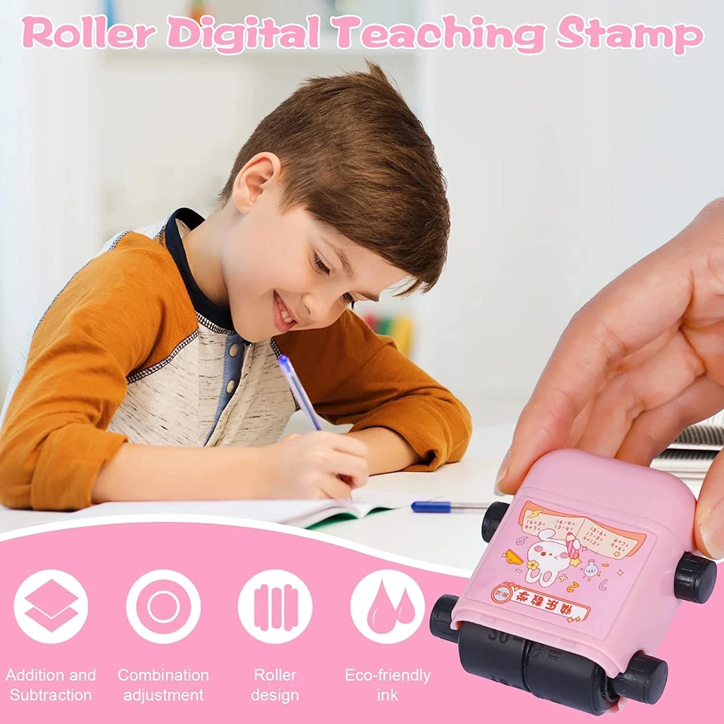 2-in-1 Mathe-Lernstempel für Kinder – Addieren & Subtrahieren mit Rollendesign