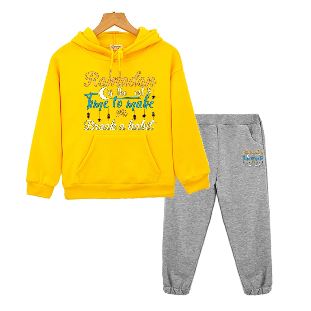 Children’s Ramadan Outfit – Hoodie Set for Boys & Girls with Moon Motif