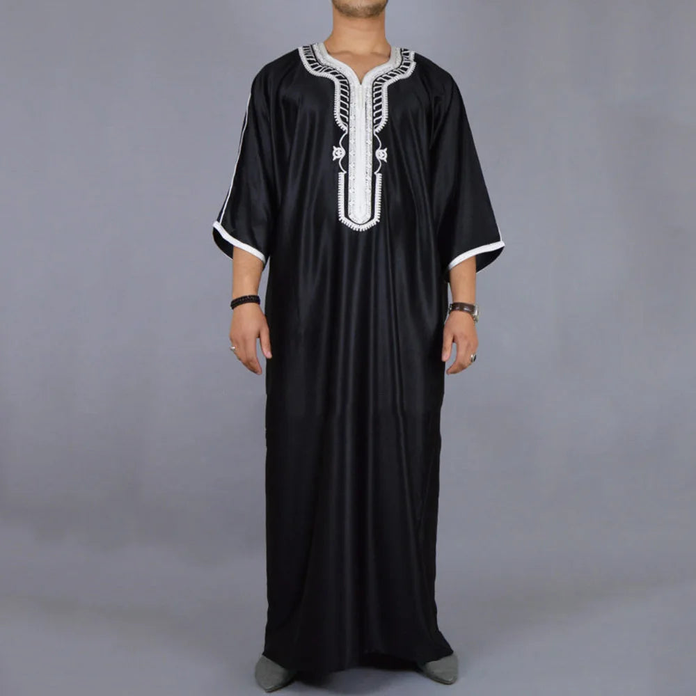 Eleganter Marokkanischer Kaftan für Herren – Lockerer Schnitt mit Traditionellem Stickmuster