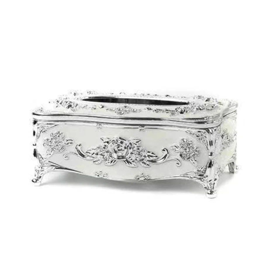 Europäische Taschentuchbox – Luxuriöser Tischspender mit Blumenverzierung, Hochwertiger Serviettenhalter für Wohnzimmer, Küche oder Hotel