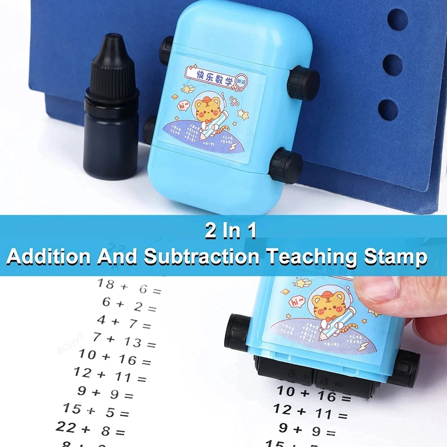 2-in-1 Mathe-Lernstempel für Kinder – Addieren & Subtrahieren mit Rollendesign