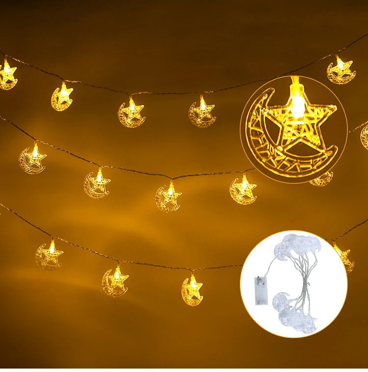 LED Lichterkette Stern & Mond – Batteriebetrieben, Warmweiß oder Bunt