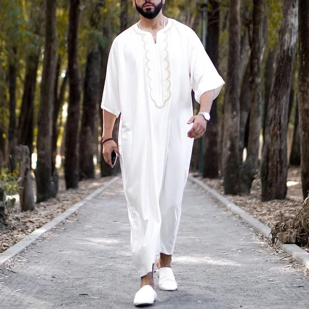 Eleganter Marokkanischer Kaftan für Herren – Lockerer Schnitt mit Traditionellem Stickmuster