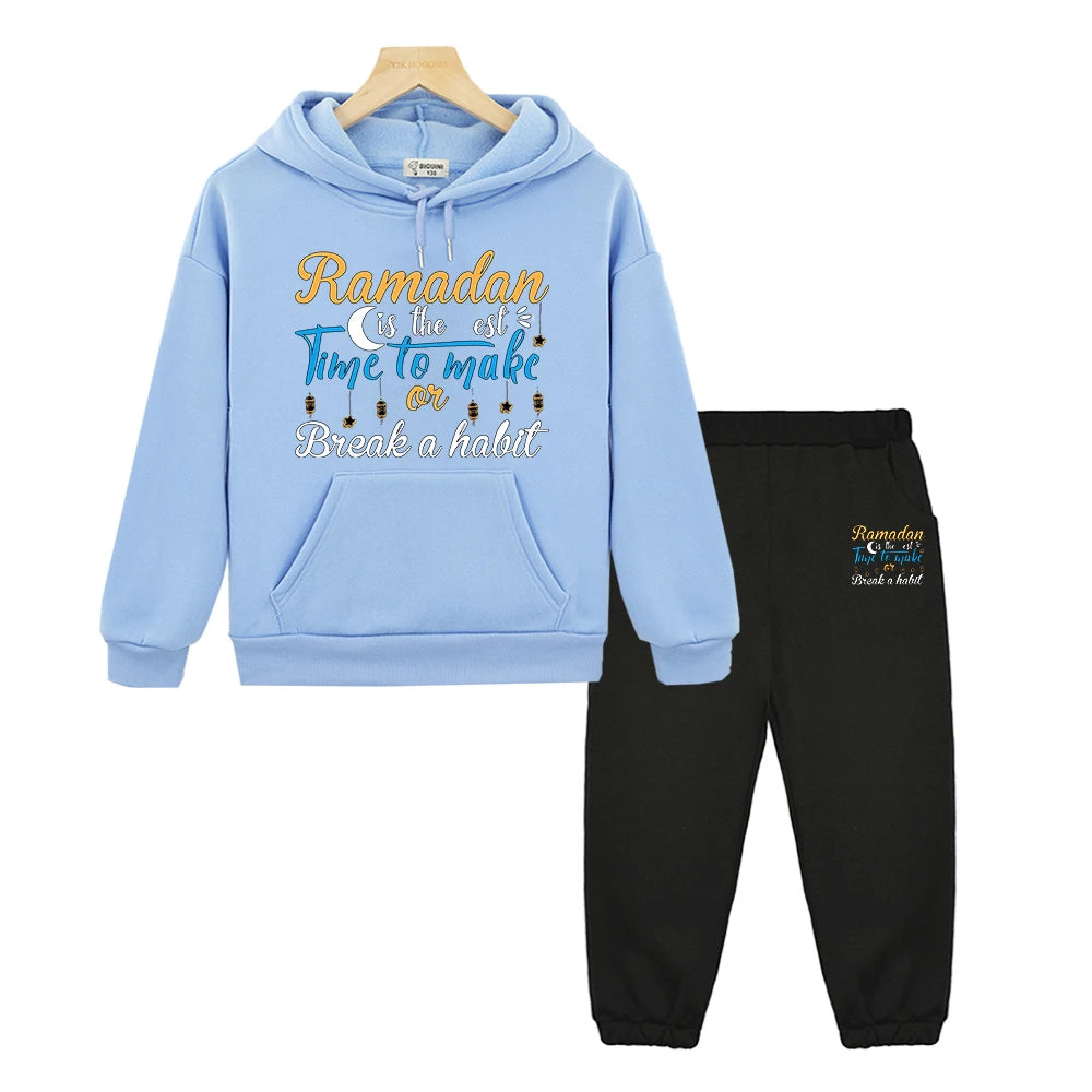 Children’s Ramadan Outfit – Hoodie Set for Boys & Girls with Moon Motif