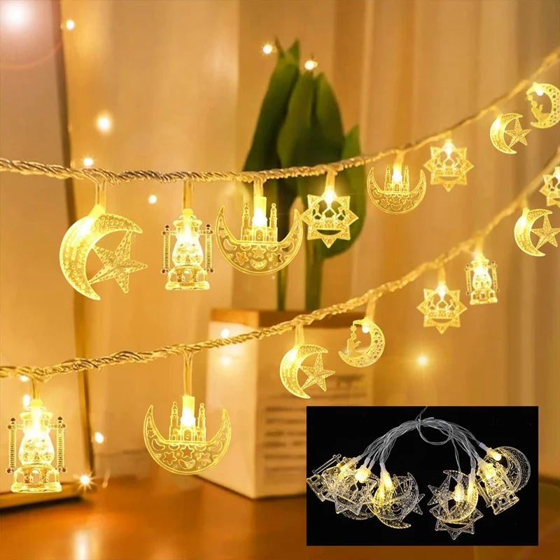 LED Lichterkette Stern & Mond – Batteriebetrieben, Warmweiß oder Bunt