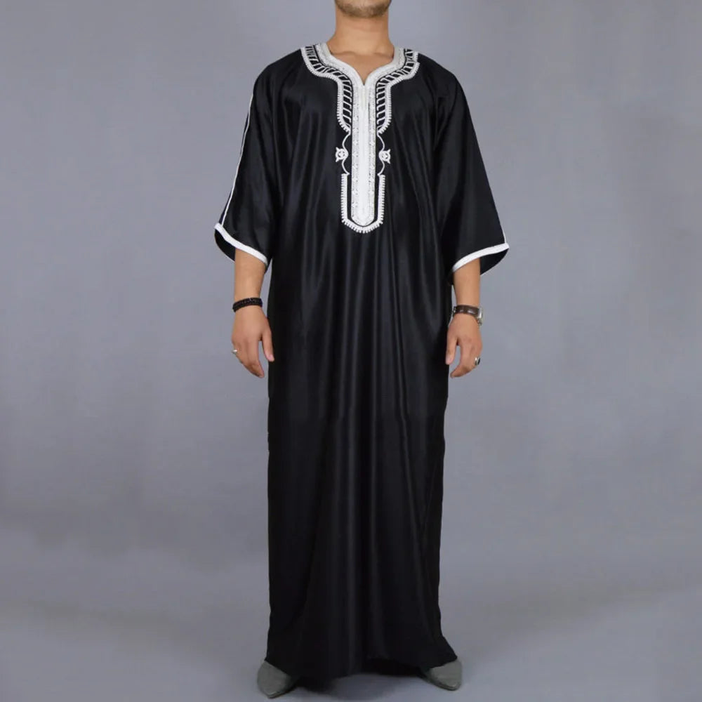 Eleganter Marokkanischer Kaftan für Herren – Lockerer Schnitt mit Traditionellem Stickmuster
