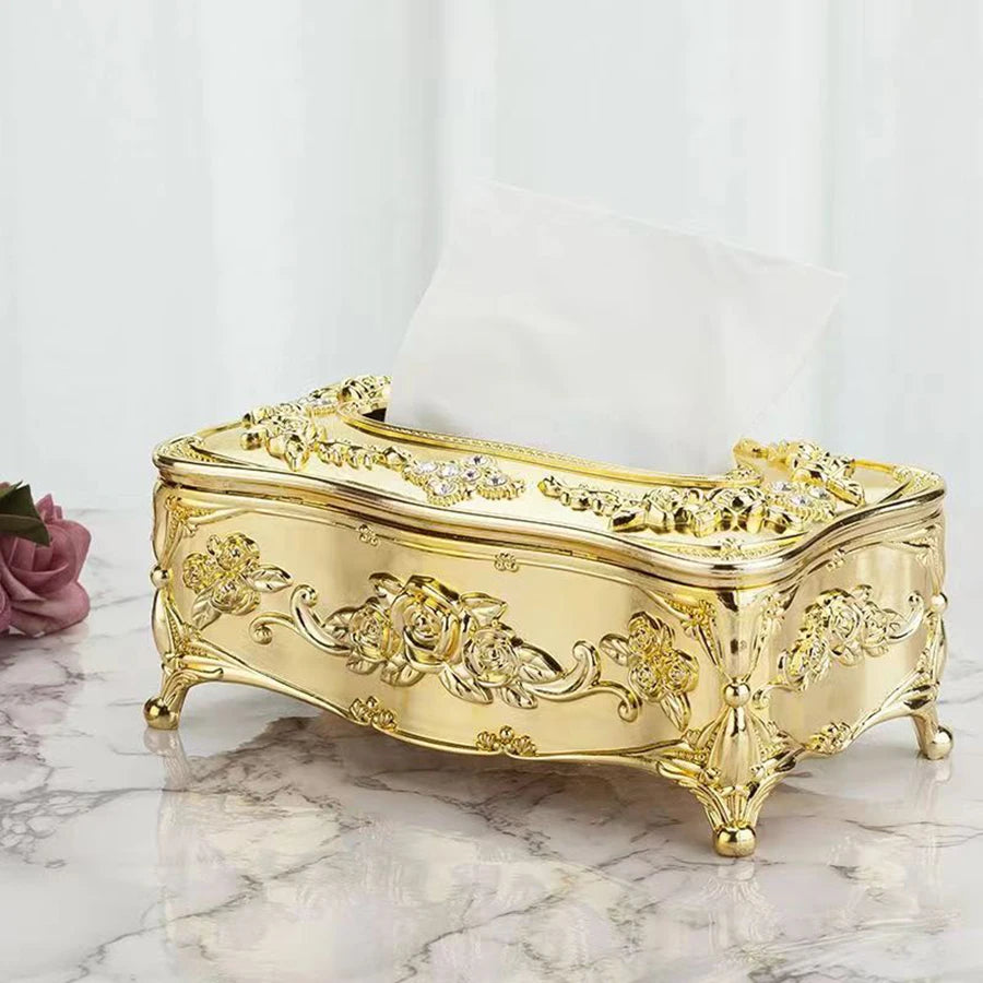 Europäische Taschentuchbox – Luxuriöser Tischspender mit Blumenverzierung, Hochwertiger Serviettenhalter für Wohnzimmer, Küche oder Hotel