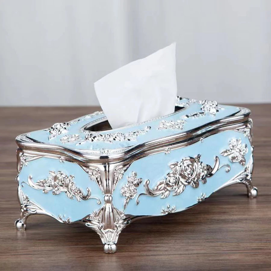 Europäische Taschentuchbox – Luxuriöser Tischspender mit Blumenverzierung, Hochwertiger Serviettenhalter für Wohnzimmer, Küche oder Hotel