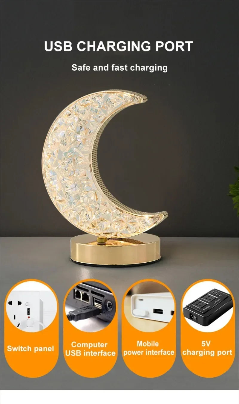 Kristall-Mondlampe – Touch-Dimmbar, USB-Wiederaufladbar, 3 Lichtfarben, LED-Nachtlicht für Schlafzimmer & Wohnambiente
