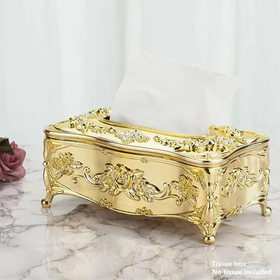 Europäische Taschentuchbox – Luxuriöser Tischspender mit Blumenverzierung, Hochwertiger Serviettenhalter für Wohnzimmer, Küche oder Hotel