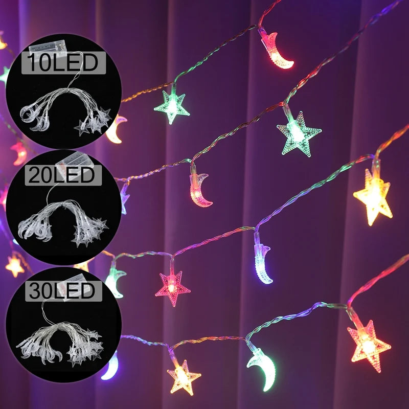 LED Lichterkette Stern & Mond – Batteriebetrieben, Warmweiß oder Bunt