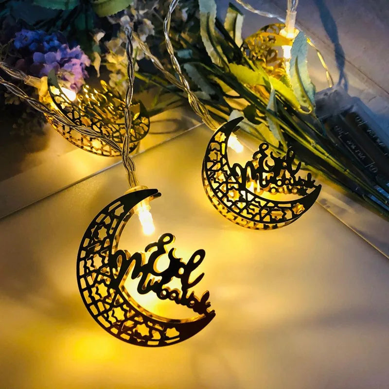 LED Lichterkette – Mond & Laterne Ramadan Dekoration, Warmweiß